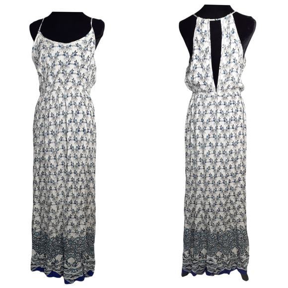 $118 NEW AQUA Floral Maxi Dress MED Boho Romantic Cottagecore Gauze White Blue - Picture 3 of 11